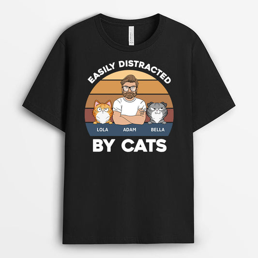 3391AUK2 easily distracted by cats t shirt  personalised gifts for cat lovers