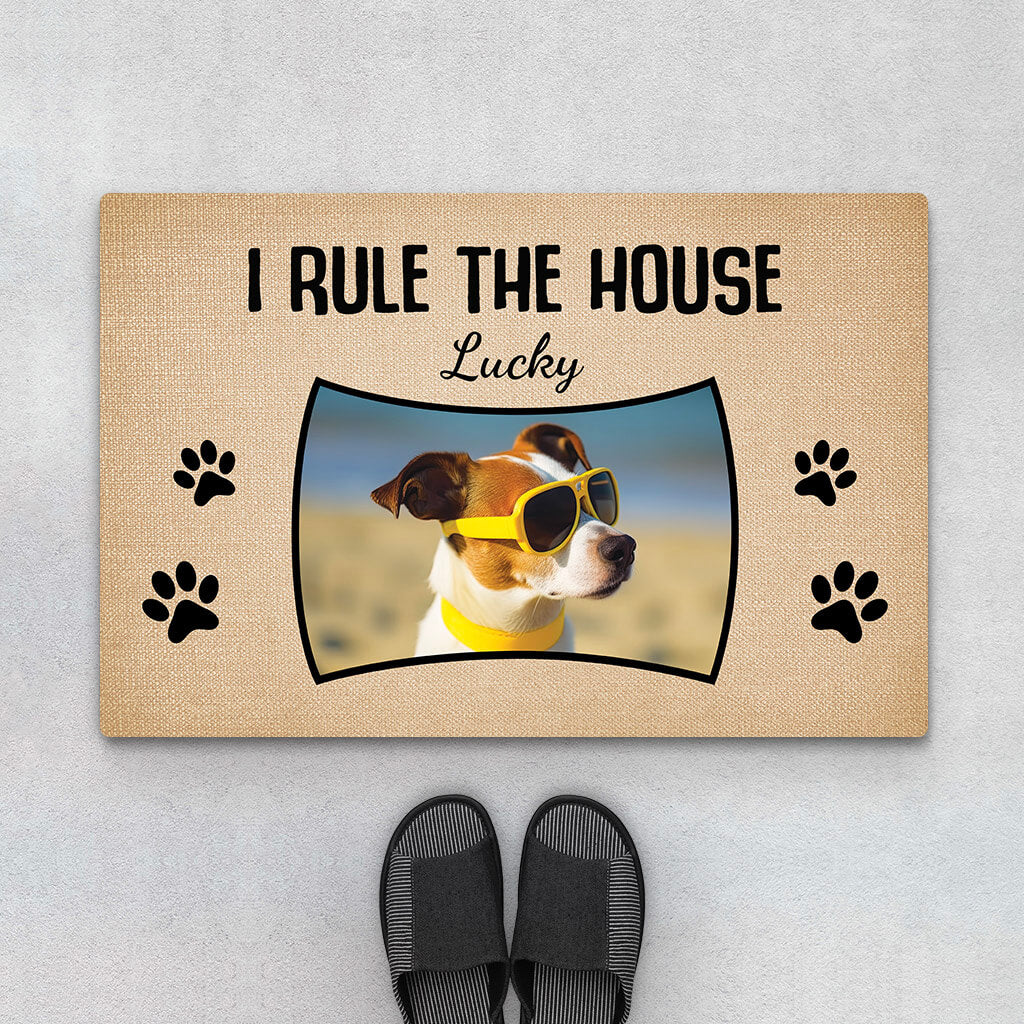 Personalised I Rule The House Doormat For Dog Lovers