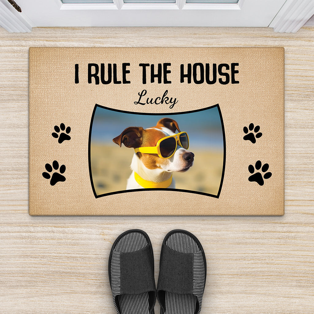 Personalised I Rule The House Doormat For Dog Lovers