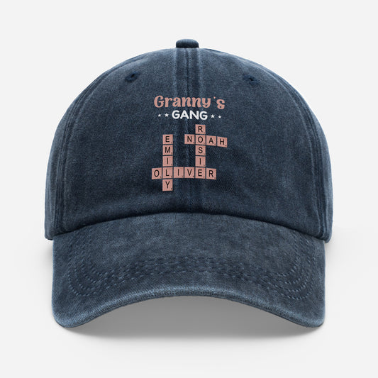 3402AUK1 personalised washed cotton cap for grannymum with crossword puzzle art 3402ajtq5a