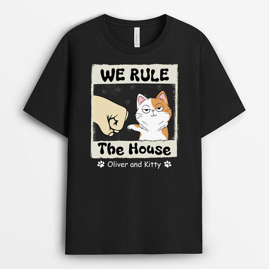3424AUK1 we rule the house t shirt  personalised gifts for cat lovers