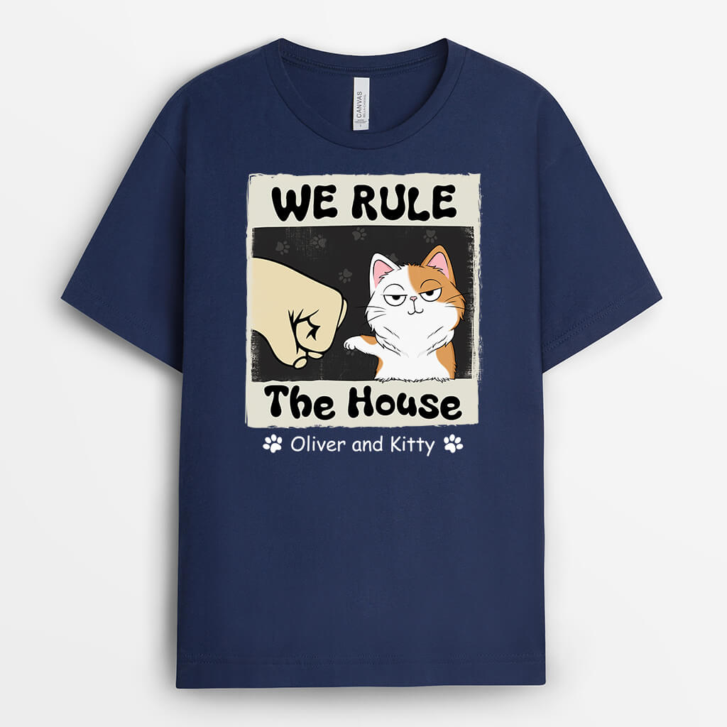 3424AUK2 we rule the house t shirt  personalised gifts for cat lovers