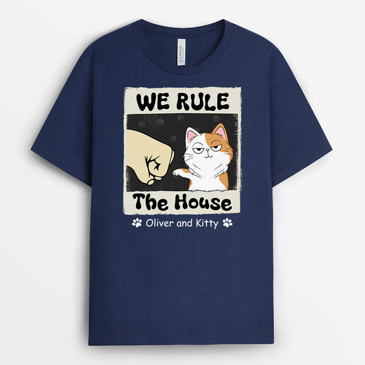 3424AUK2 we rule the house t shirt  personalised gifts for cat lovers