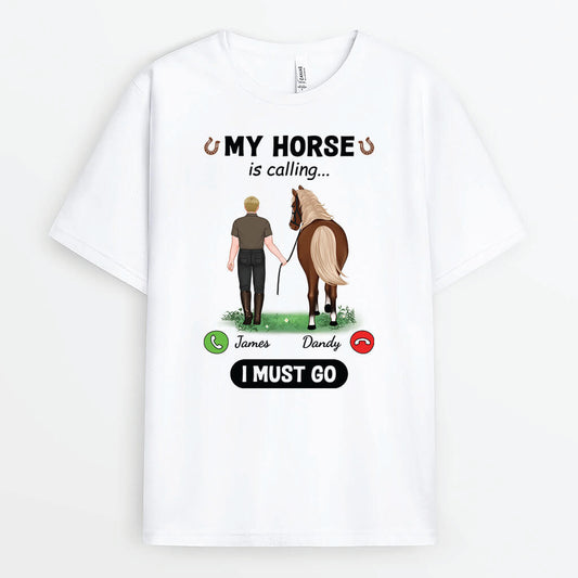 3426AUK1 my horse is calling i must go mens t shirt  personalised gifts for horse lovers