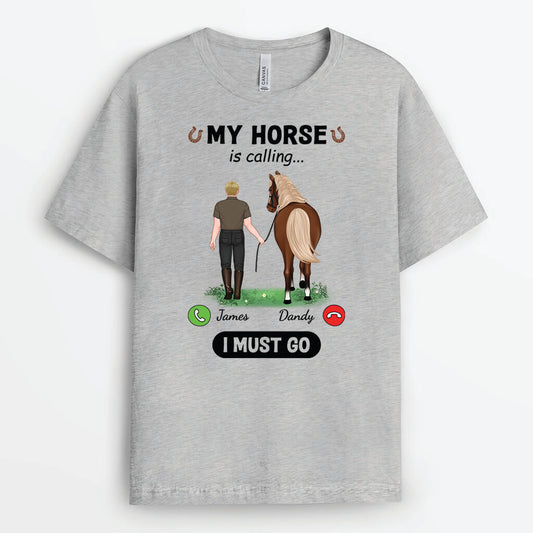 3426AUK2 my horse is calling i must go mens t shirt  personalised gifts for horse lovers