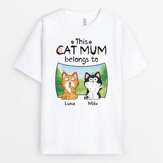 3437AUK1 crayon this cat mum belongs to t shirt  personalised gifts for cat mum