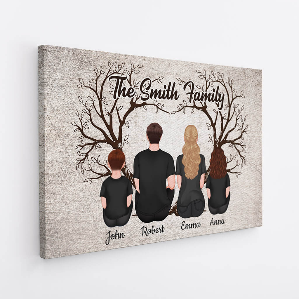 3467CUK2 the smith family under heart tree canvas  personalised gifts for family