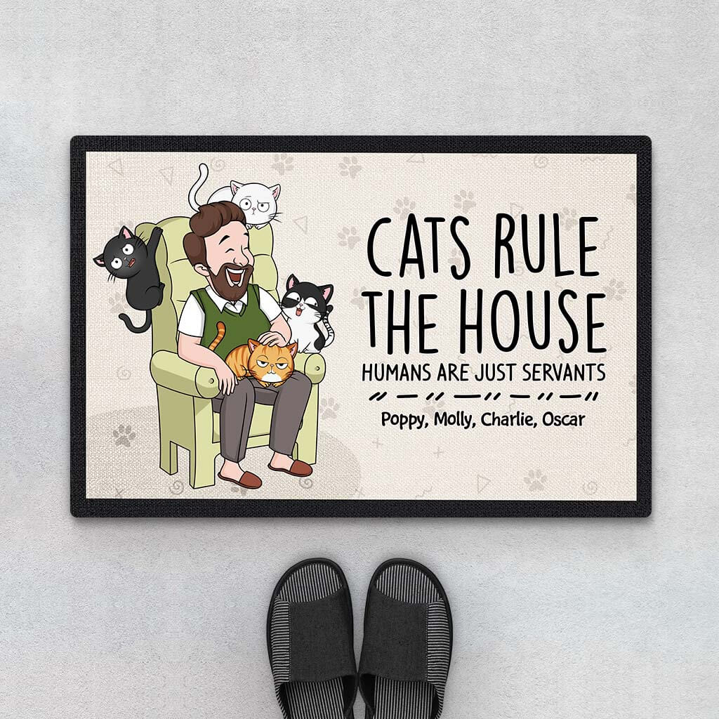 3484DUK1 cat rules the house doormat  personalised gifts for cat dad