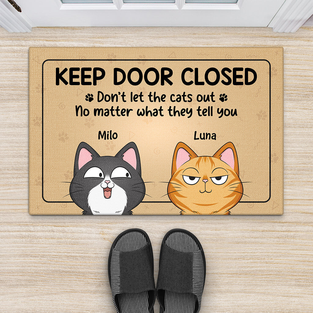 Personalised Keeps Door Closed Doormat For Cat Lovers