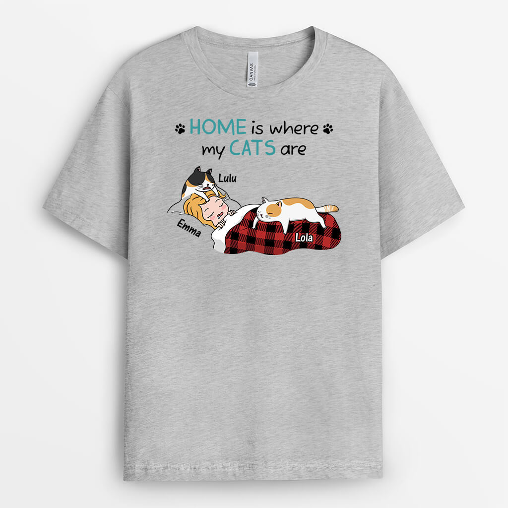 3493AUK2 home is where my cats are t shirt  personalised gifts for male