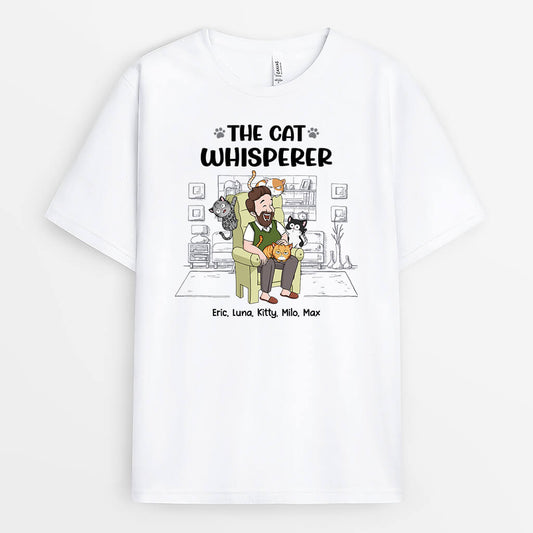 3502AUK1 the cat whisperer t shirt  personalised gifts for male