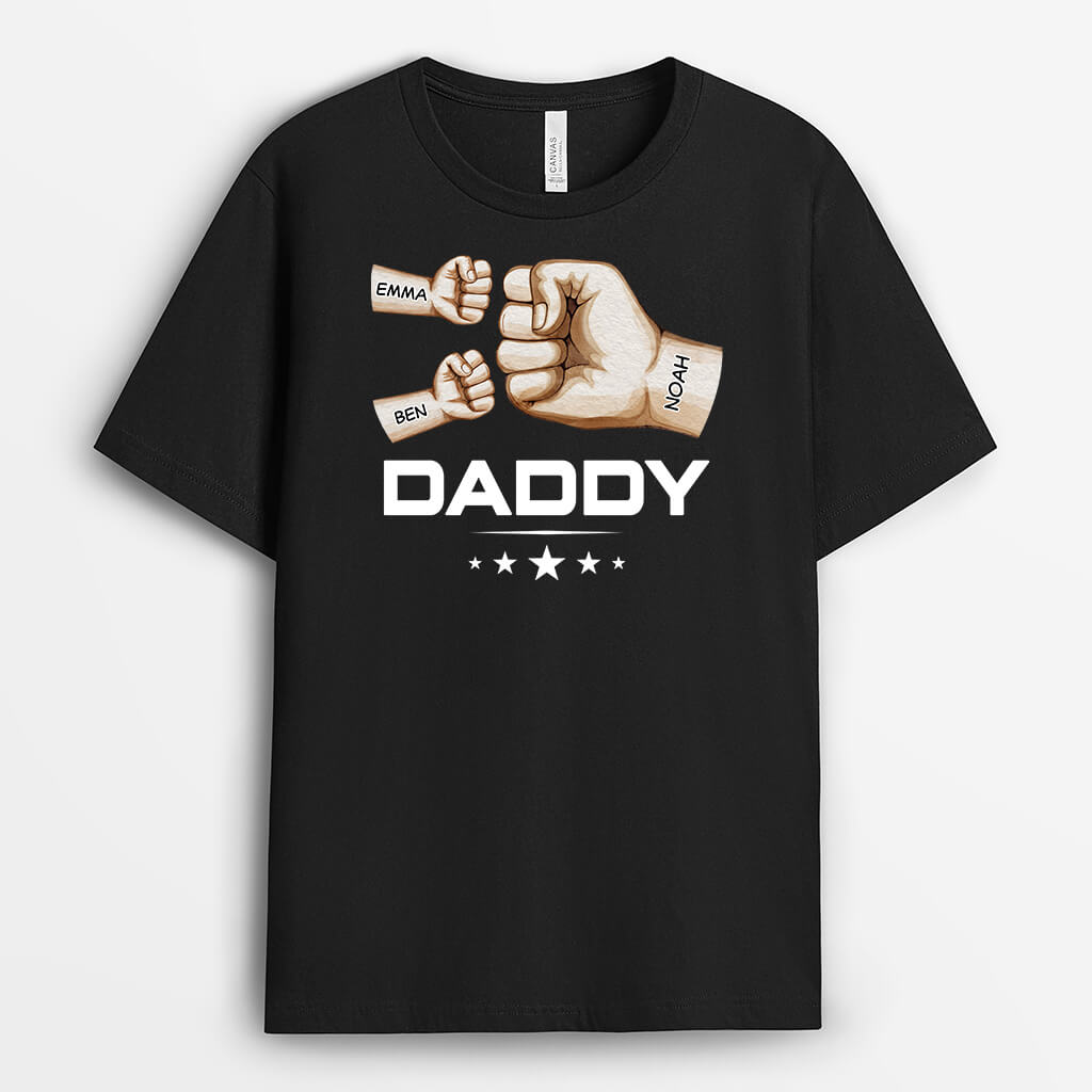 3509AUK1 daddy watercolour fist bump with kids t shirt  personalised gift ideas for dad