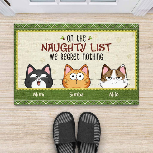 3516DUK2 on the naughty list we regret nothing christmas doormat  personalised gits for cat lovers