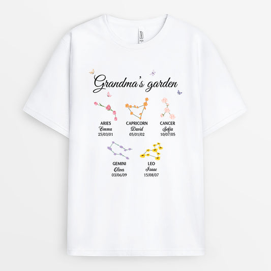 3537AUS1 grandmas garden zodiac flower t shirt  personalised gifts for grandma
