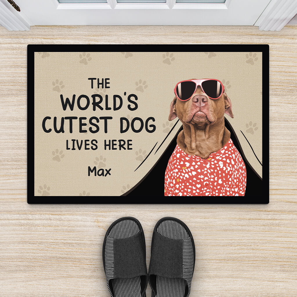 3542DUK2 Personalised Worlds Cutest Dog Lives Here Doormat