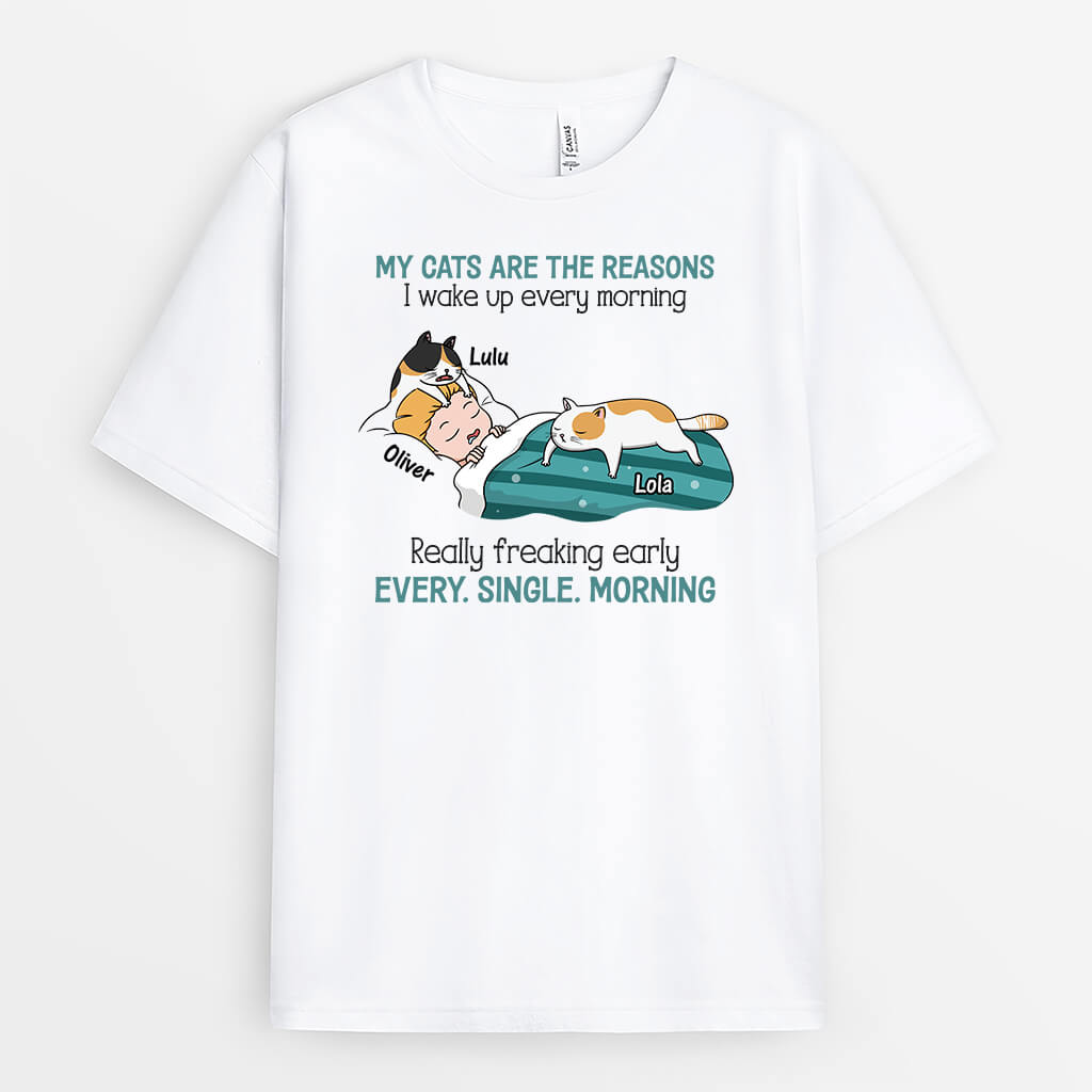 3543AUK1 my cat is the reason i wake up every morning t shirt  personalised gifts for cat lovers