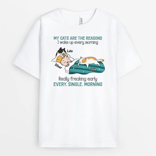 3543AUK1 my cat is the reason i wake up every morning t shirt  personalised gifts for cat lovers