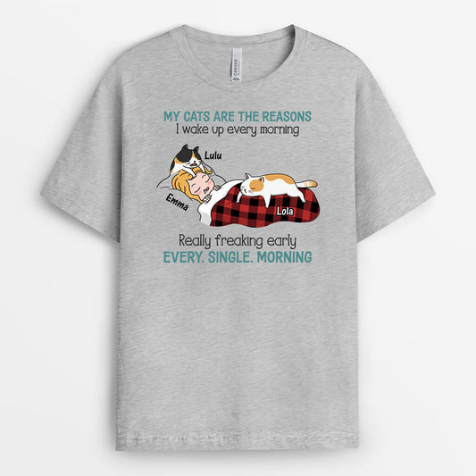 3543AUK2 my cat is the reason i wake up every morning t shirt  personalised gifts for cat lovers
