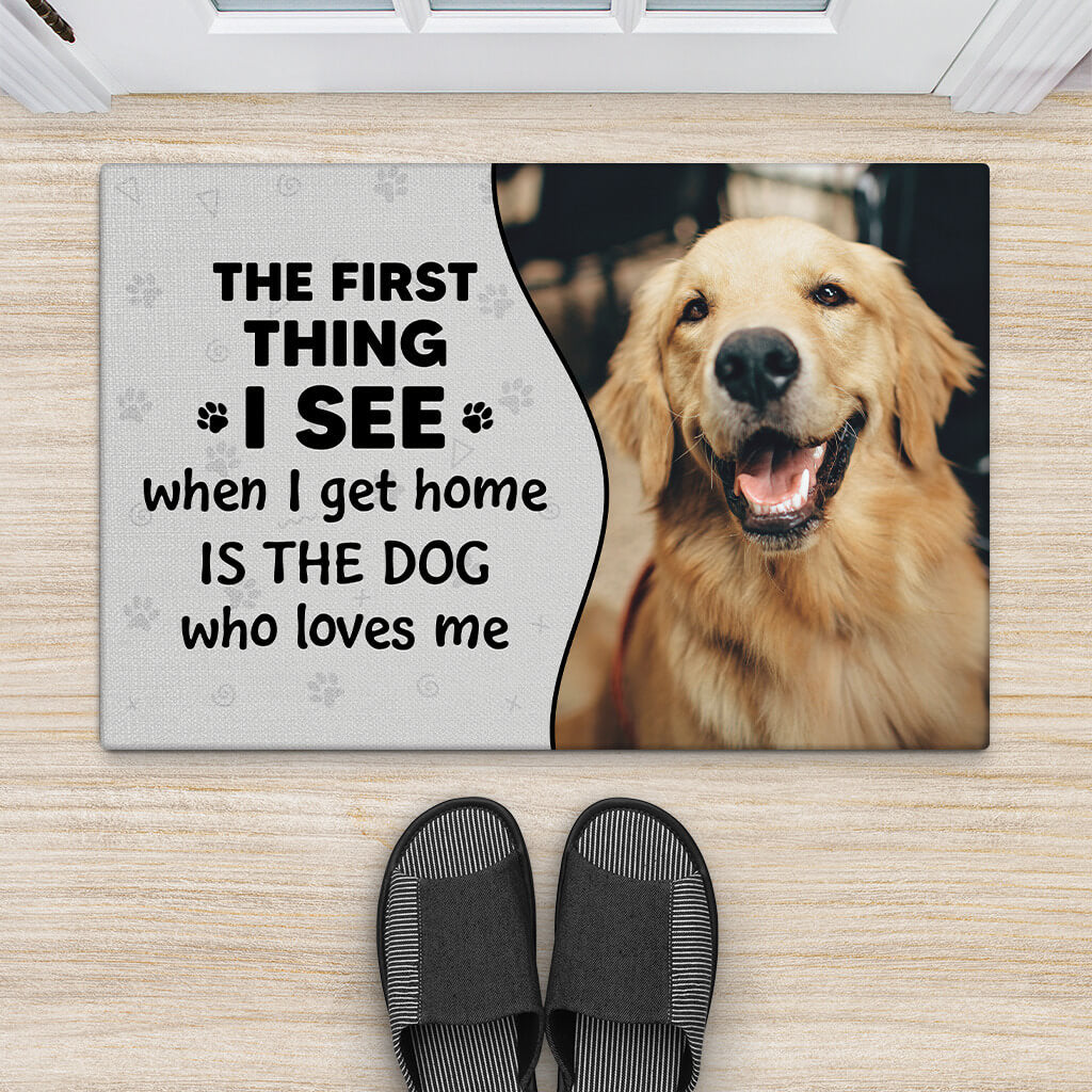 Personalised First Thing I See When I Get Home Is The Cat Who Loves Me Photo Doormat