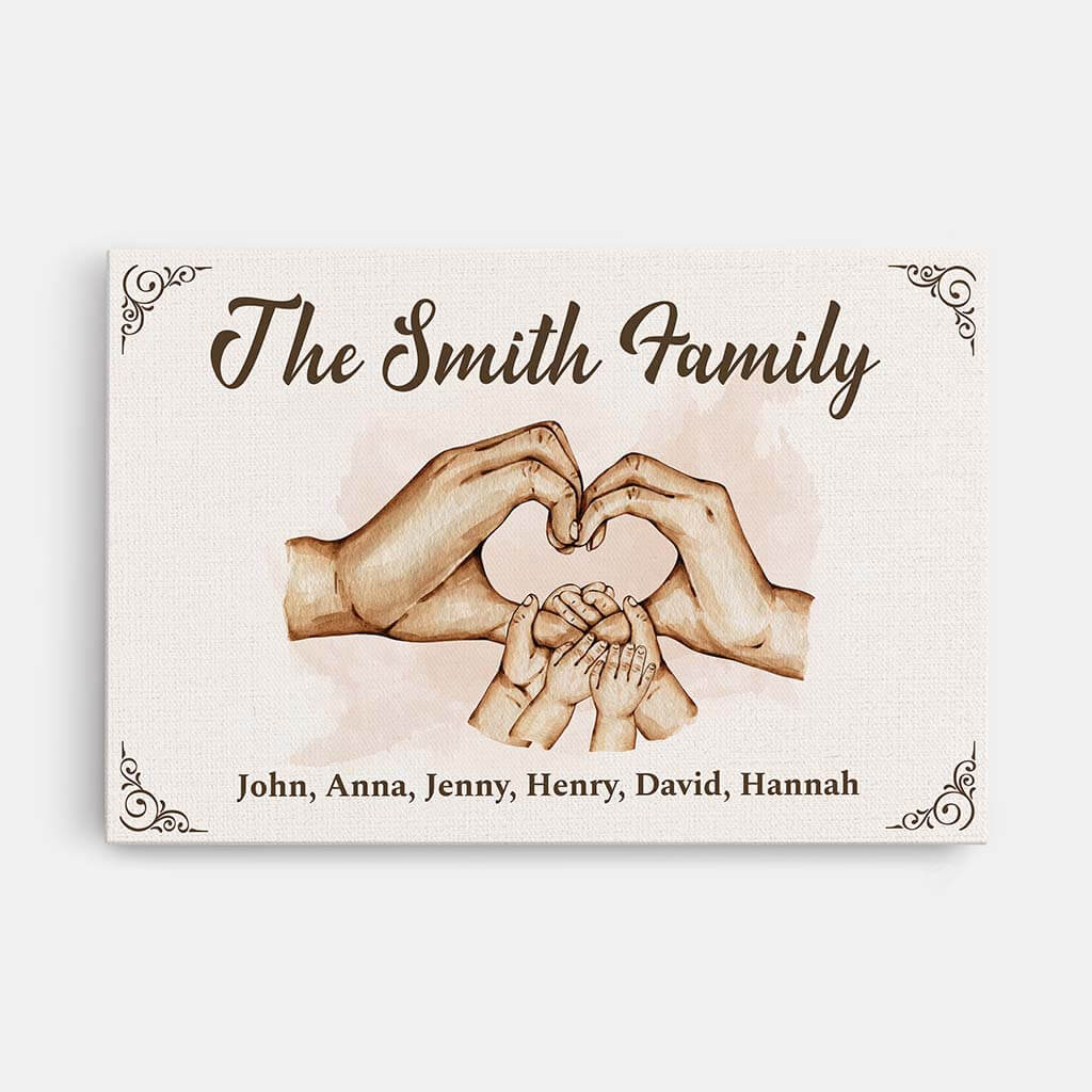 Personalised Family Heart Holding Hands Canvas