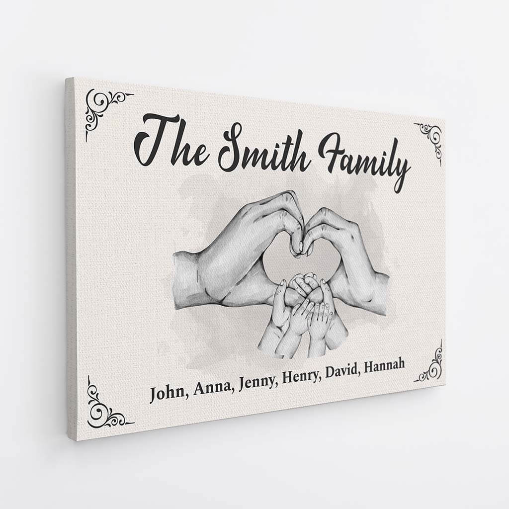 Personalised Family Heart Holding Hands Canvas