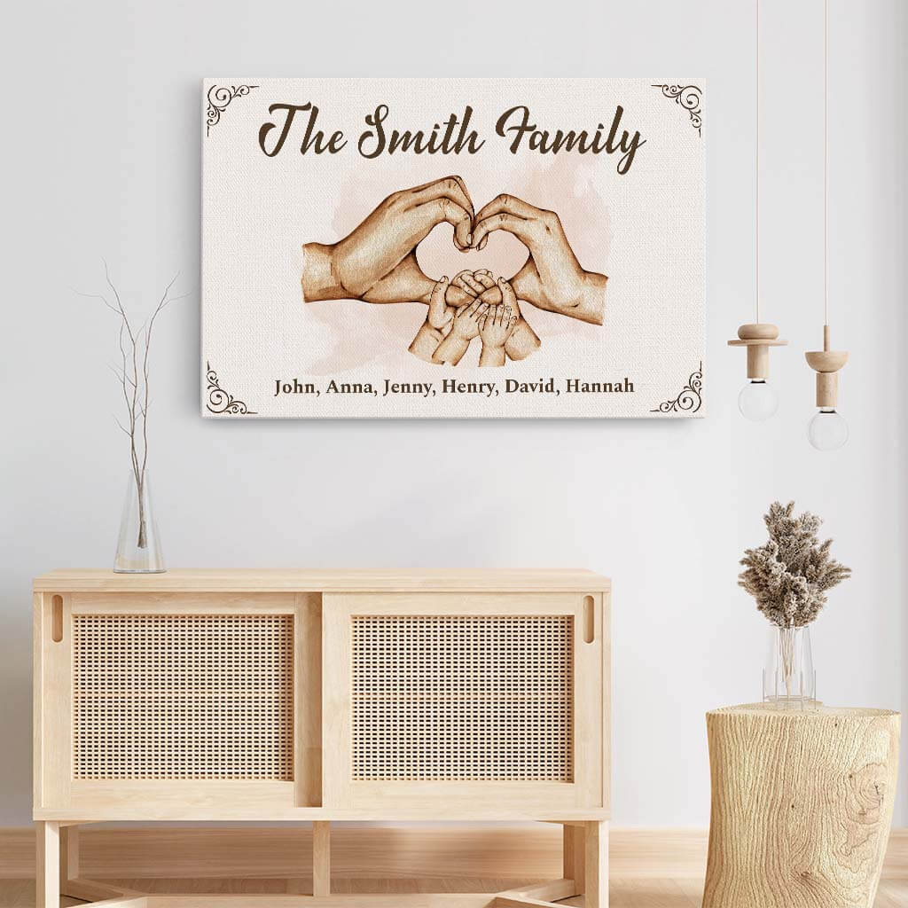 Personalised Family Heart Holding Hands Canvas