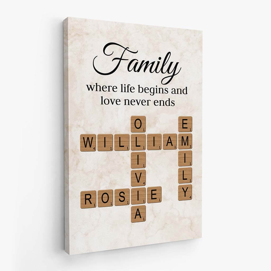 Personalised Family Where Life Begins and Love Never Ends Crossword Canvas