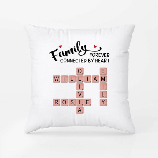 3592PUK1 family forever connected by heart crossword pillow  family personalised gifts