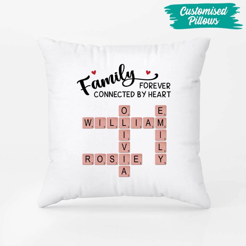 3592PUK2 family forever connected by heart crossword pillow  family personalised gifts