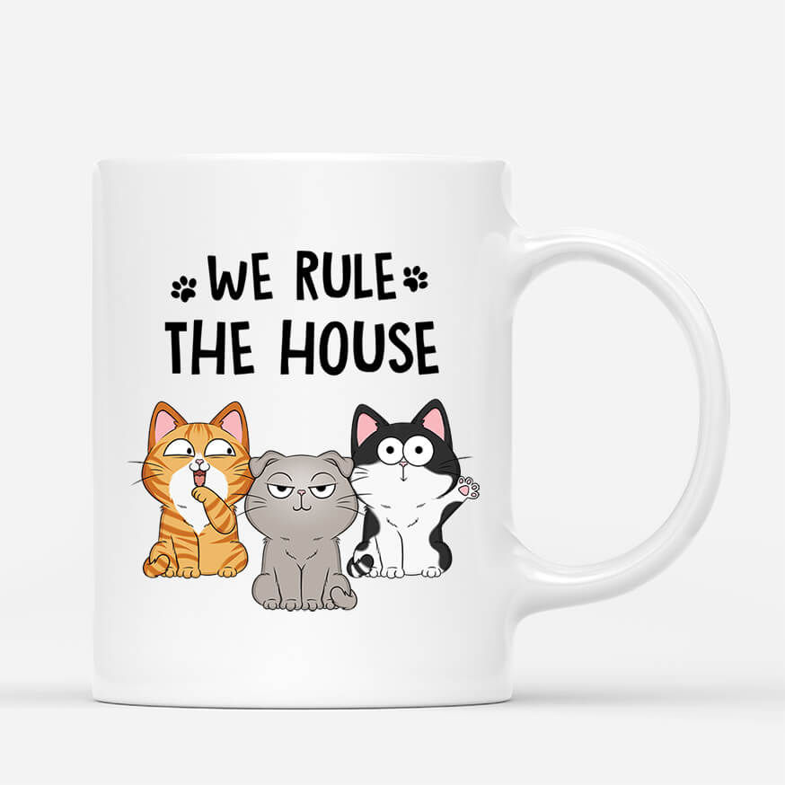 3594MUK2 we rule the house crossword  personalised cat mug for cat lovers