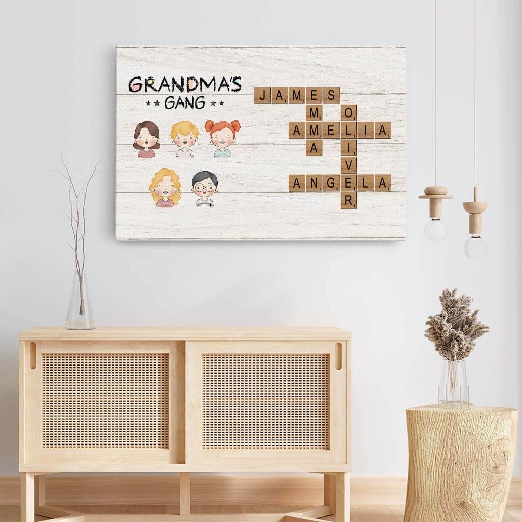 3595CUK3 grandma mummys gang  personalised crossword canvas print for grandma mum