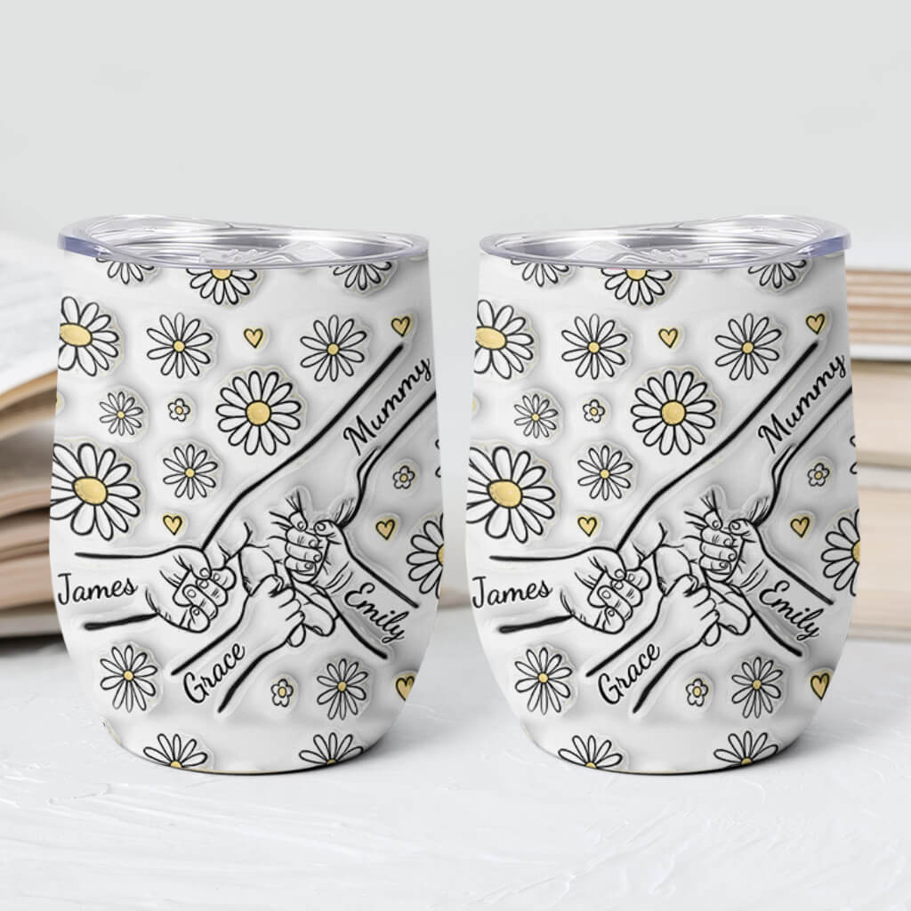 3599TUK2 Personalised Holding Grandmas Hand Floral 3D Wine Tumbler 3599T5H5A