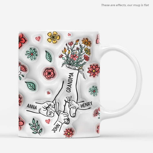 3606MUK1 grandma mummy holding hands flower 3d mug  personalised presents for nanny mum_b253ae35 b554 404a a487 ff619fa486a5