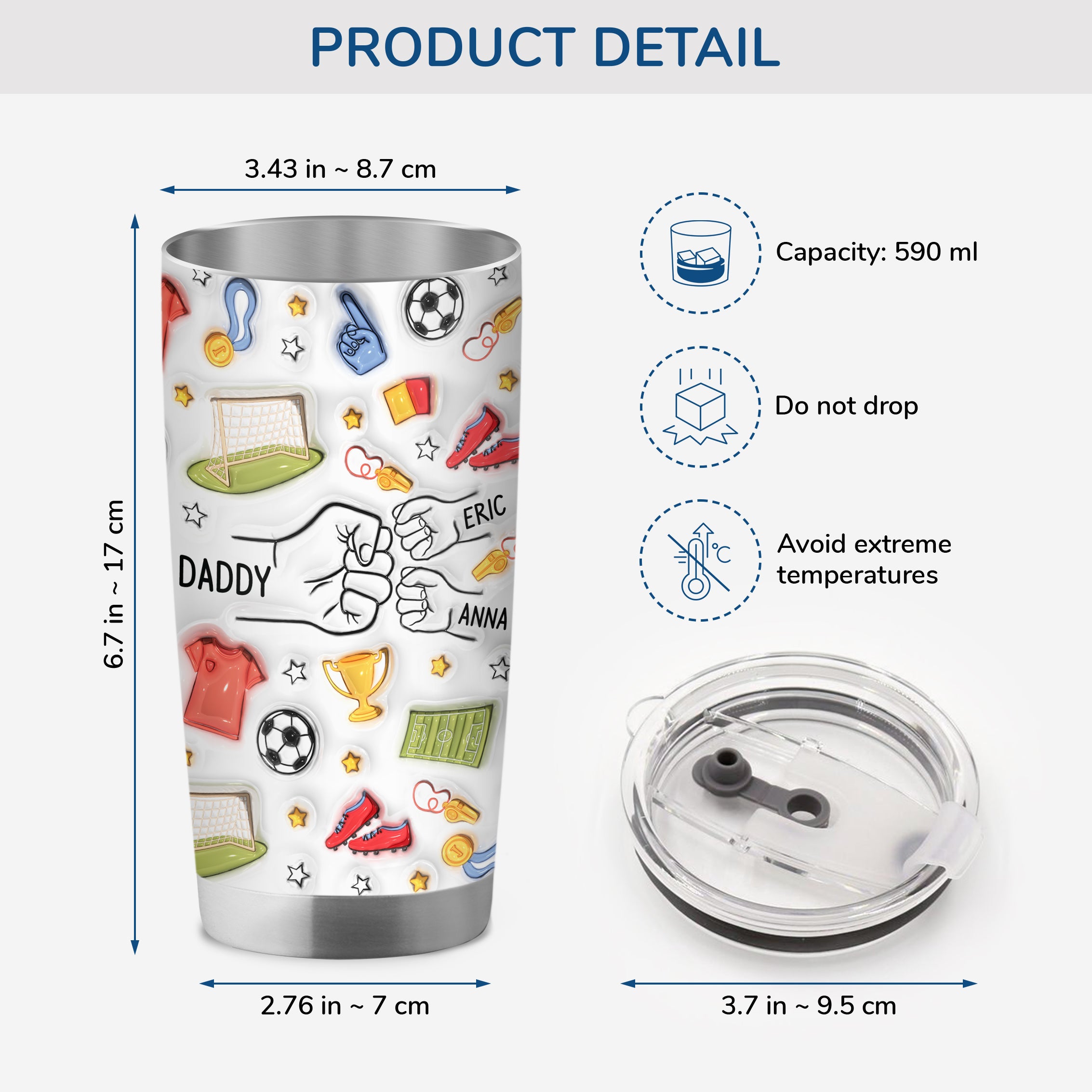 3608TUK3 3d printing effect personalised daddy fist bump 20oz tumbler 3608T5I5B