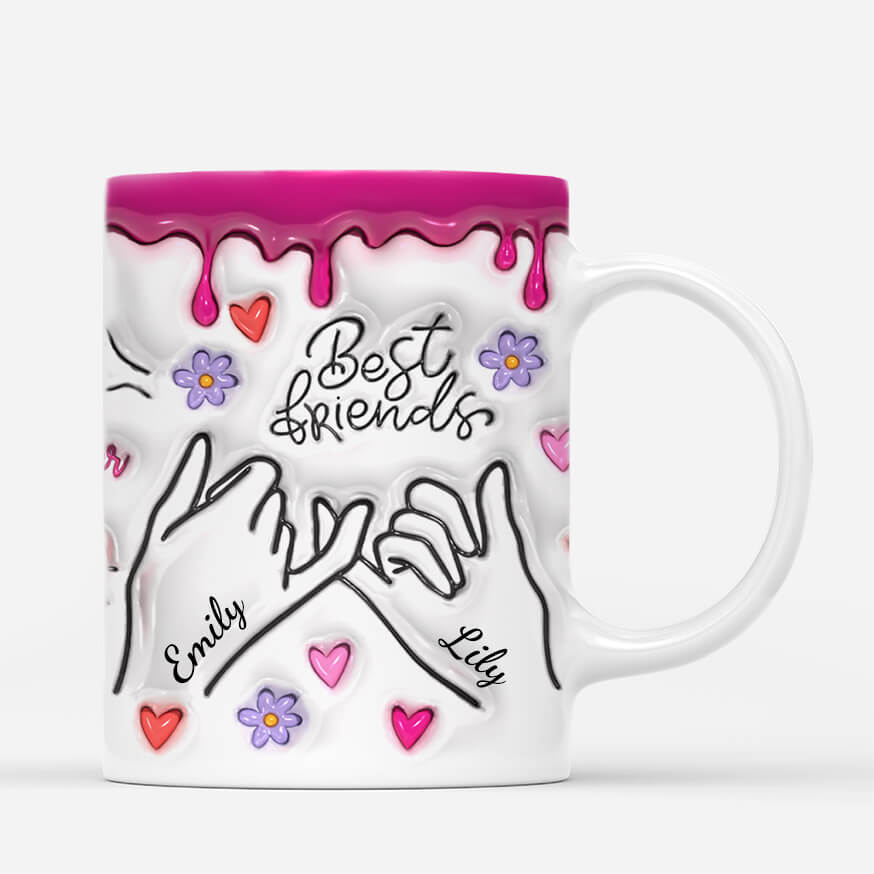 3625MUK2 best friends holding hands 3d inflated effect mug  personalised best friends gifts