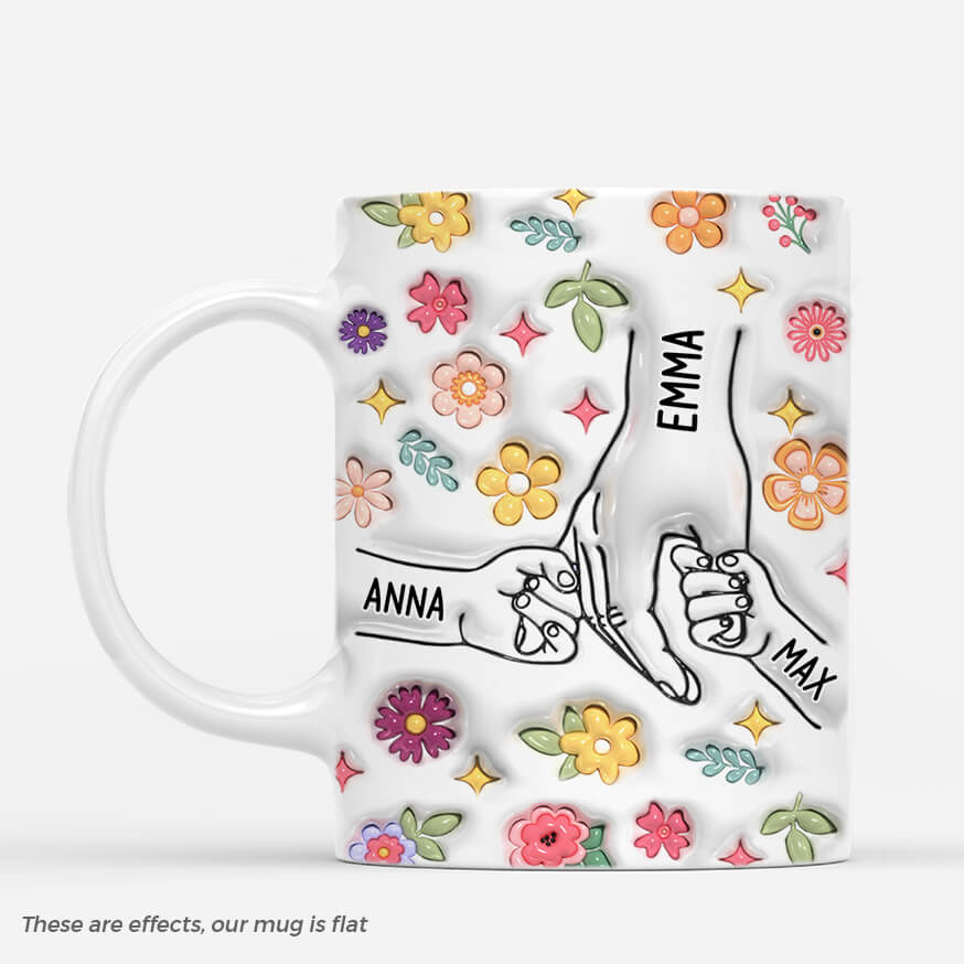 3626MUK1 holding hands flower 3d inflated effect mug  personalised mum gifts