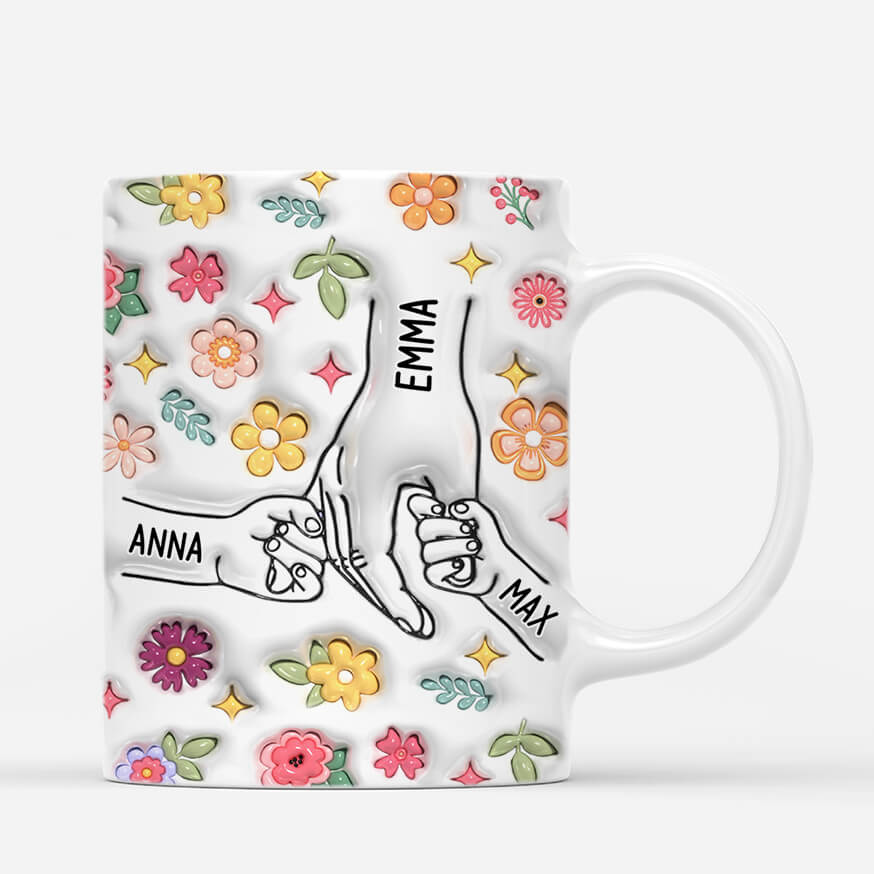 3626MUK2 holding hands flower 3d inflated effect mug  personalised mum gifts