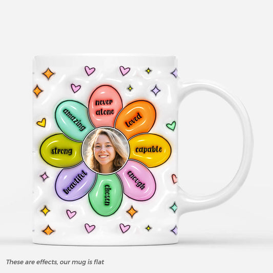 3631MUK1 flower of affirmations 3d inflated effect mug  personalised photo mug for him and her