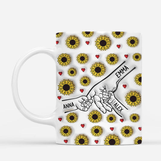 3632MUK2 holding mums hands sunflower 3d inflated effect mug  personalised presents for mum _1