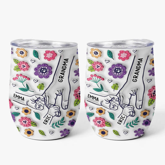 3644TUK1 Personalised Holding Grandma Hand Flower 3D Wine Tumbler 3644T