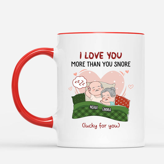 3672MUK2 i love you more than you snore _lucky for you_  personalised couple mug