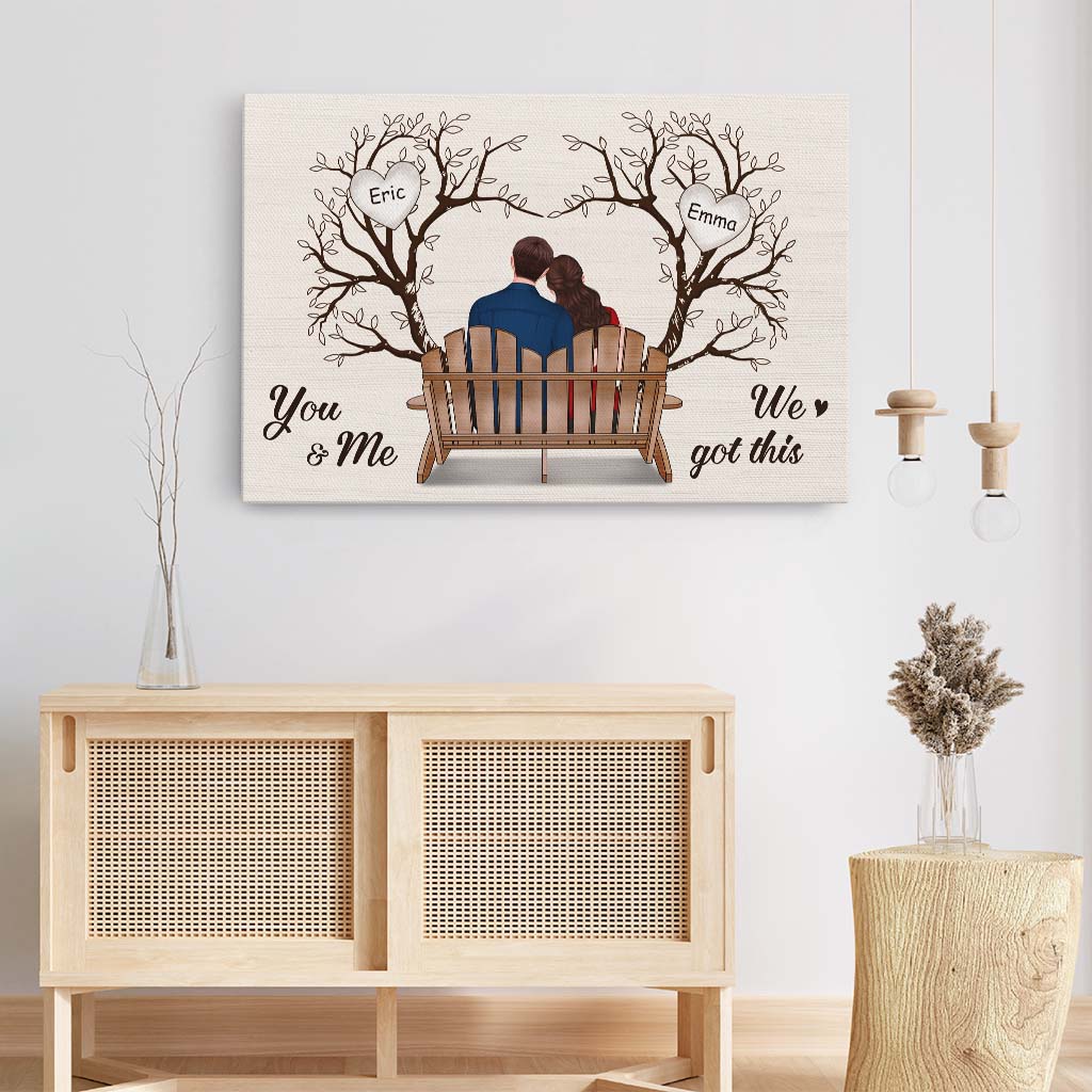 3711CUK3 you me we got this  personalised couple sitting on a bench canvas