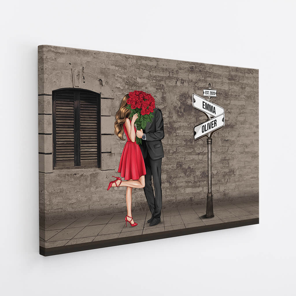 3729CUK2 vintage street sign kissing couple canvas  personalised presents for couple