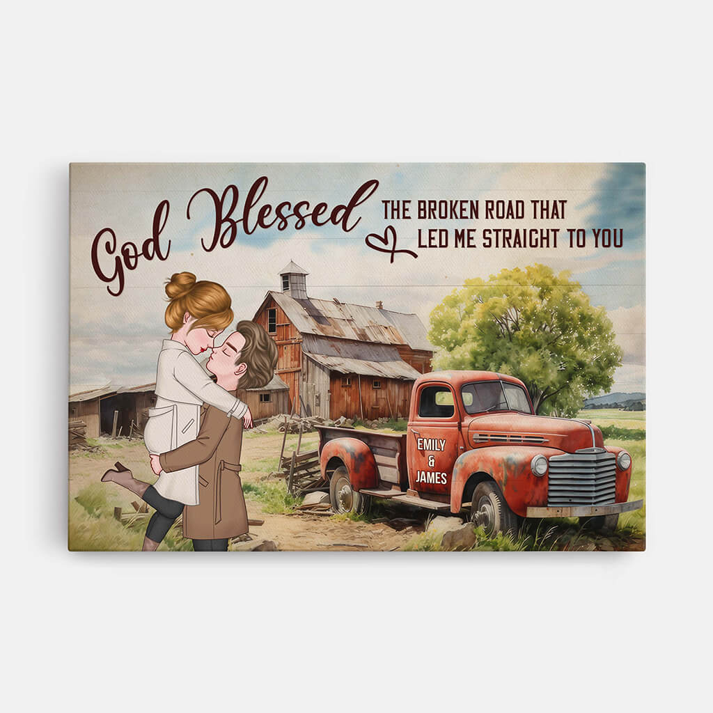 3730CUK1 god blessed the broken road that led me straight to you  romantic personalised canvas for couple