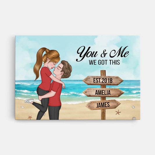 3741CUK1 you me we got this  beach landscape custom couple canvas print