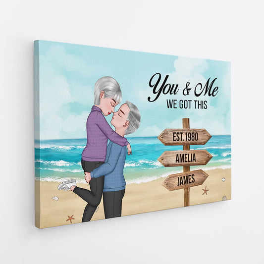 3741CUK2 you me we got this  beach landscape custom couple canvas print