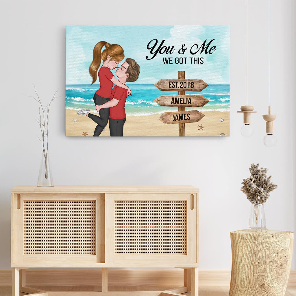 3741CUK3 you me we got this  beach landscape custom couple canvas print