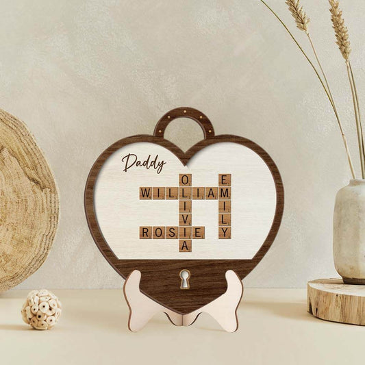 3790QUS2 grandma mom crossword wooden heart shaped plaque  personalized gifts for grandma mom