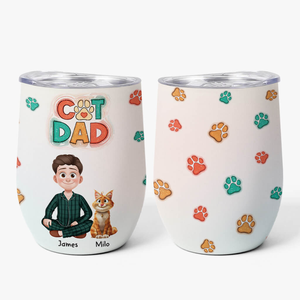 3828TUK1 Personalised CatMum Cat Dad 3D Inflated Effect Wine Tumbler 3828T5H0D