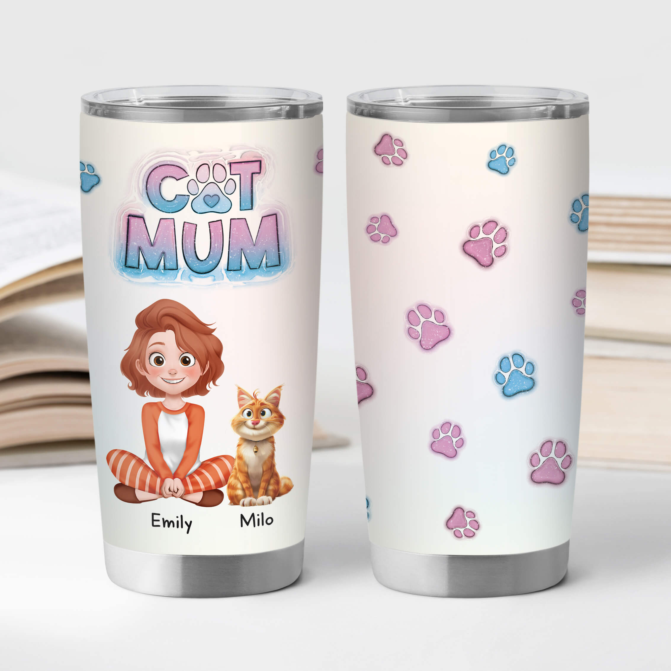 3828TUK2 Personalised Cat Dad Cat Mum 3D Inflated Effect 20oz Tumbler 3828T5H0D